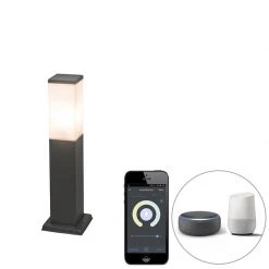 QAZQA Smart buitenlamp paal donkergrijs 45 cm incl. Wifi P45 - Malios