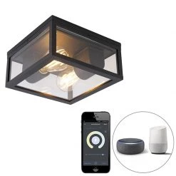 QAZQA Smart plafondlamp zwart IP44 2-lichts incl. Wifi ST64 - Charlois